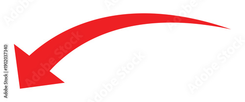 Red curve arrow pointing down side. Curve arrows icons flat illustration isolated on white background.