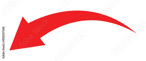 Red curve arrow pointing down side. Curve arrows icons flat illustration isolated on white background.