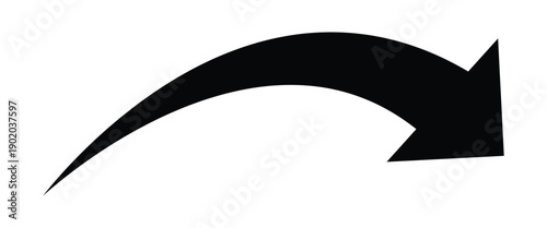 Black curve arrow. A curved black arrow indicating right side. Vector illustration isolated on white background.