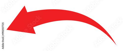 Red curve arrow pointing down side. Curve arrows icons flat illustration isolated on white background.
