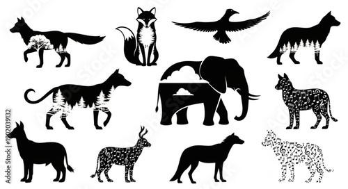 Collection of Diverse Animal Silhouettes with Unique Patterns.