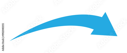 Blue curve arrow pointing rightward side. Arrow icon for your web site design, logo, app, UI. Arrow indicated the direction symbol. Vector illustration isolated on white background.