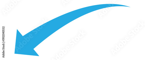 Curve blue arrow pointing downside. Vector illustration isolated on white background.