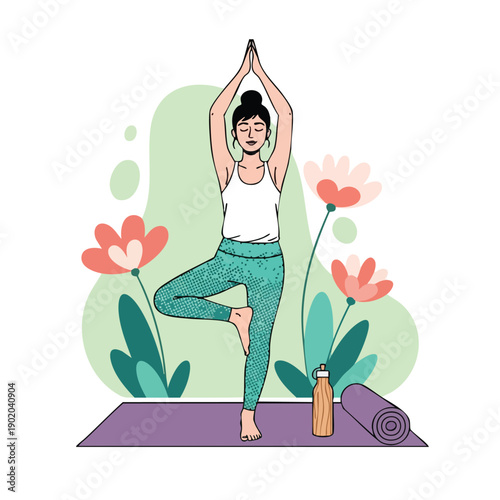 Woman practicing yoga in tree pose for balance and mindfulness 2.