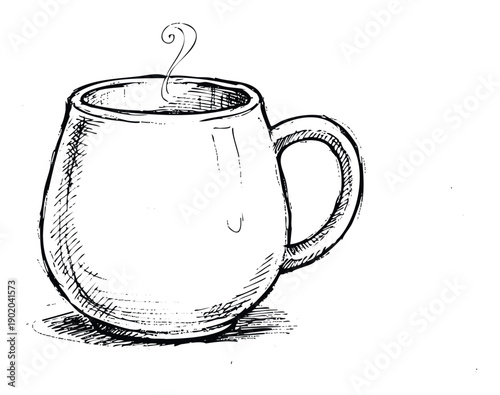 Hand drawn sketch of a cozy steaming coffee mug perfect for warm beverage advertisements cafe menus or comforting lifestyle blogs