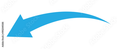 Blue long arrow pointing left side. Vector illustration isolated on white background.