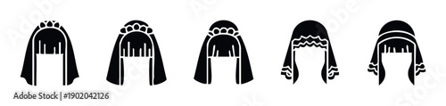 Diverse selection of iconic ceremonial headdresses and traditional bridal veils suitable for religious occasions or cultural celebrations perfect for emblem creation and printing