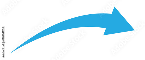 Blue curve arrow pointing rightward side. Arrow icon for your web site design, logo, app, UI. Arrow indicated the direction symbol. Vector illustration isolated on white background.