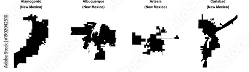 Alamogordo, Albuquerque, Artesia, Carlsbad outline maps