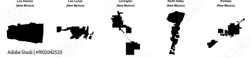 Los Alamos, Los Lunas, Lovington, North Valley, Portales outline maps