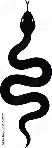 Minimalist black silhouette of a snake with its tongue out, coiled in an S-shape.