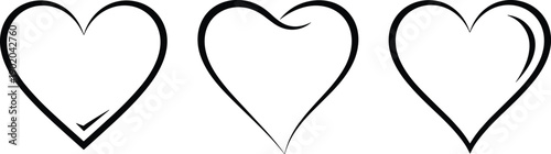 Set of Three Black and White Minimalist Heart Icons Representing Love Romance Healthcare Wellness Emotion Charity Sympathy Passion and Wedding Anniversary Greeting Card Graphic Design