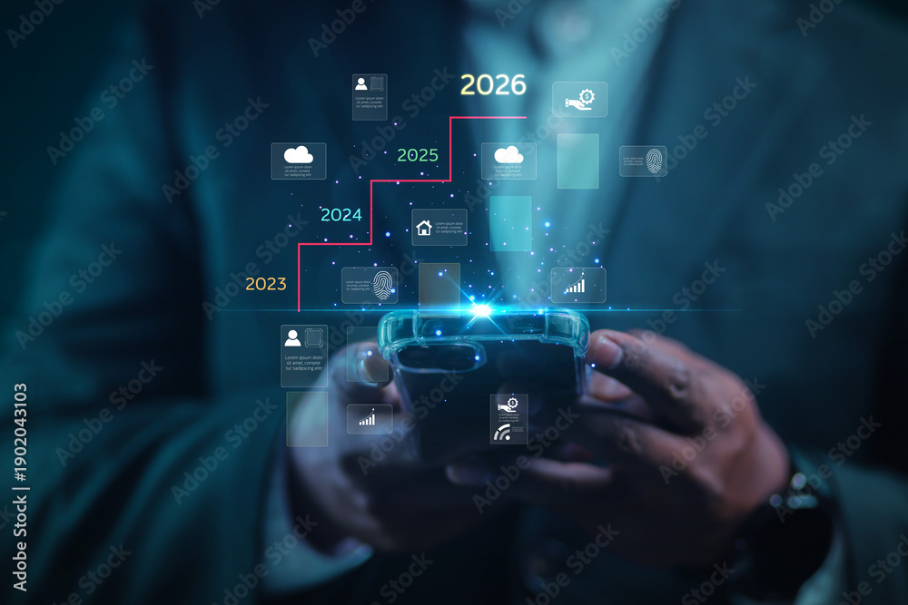Obraz premium Business leaders aim to tap icons of success in 2026 for business investment, growth and development company idea 2026 
