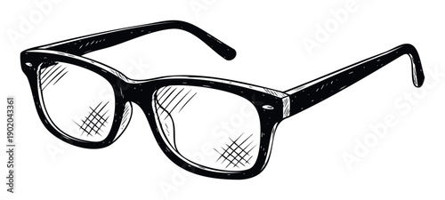 Hand drawn black framed optical glasses in a graphic sketch style perfect for educational content, eye care advertisements, or visual aids