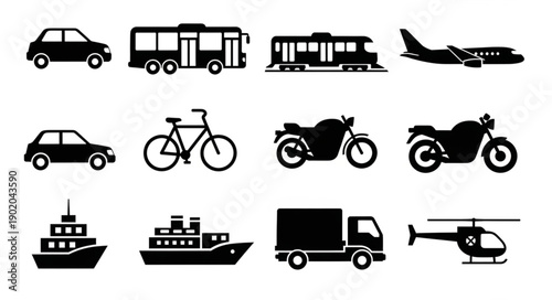 Collection of Diverse Transportation Vehicle Silhouettes.