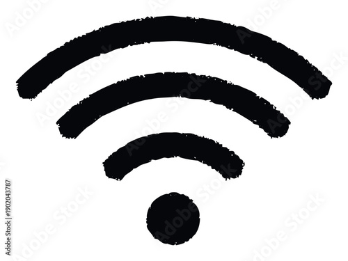 Rough textured black and white WiFi sign indicating full signal for seamless online connectivity, perfect for technologyfocused marketing materials or application interfaces