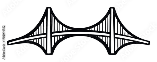Bold graphic black and white suspension bridge silhouette symbolizing connection and engineering marvels for architecture, travel, and infrastructurerelated marketing materials and