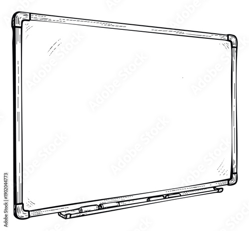 A classic empty dry erase board with a marker tray providing a versatile surface for presentations, teaching, brainstorming, and notetaking in educational or professional settings