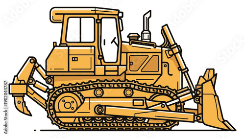 Clean Yellow Bulldozer Vector Illustration with Crawler Tracks and Front Blade