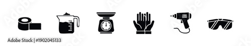 Versatile household and workshop utility icons featuring measuring tools, protective gear, and essential supplies for various practical applications