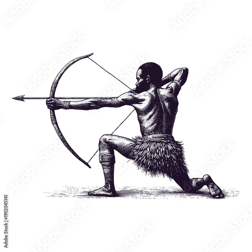 bushman hunting with bow and arrow