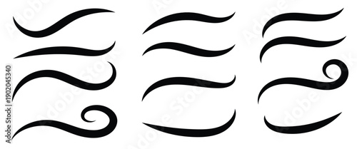 Hand drawn swoosh tail. Swoosh waves vector elements for  baseball, football, or athletics logos and text decoration. EPS 10