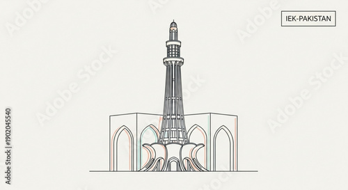 Minar e pakistan monument illustration with arches and tower in pakistan