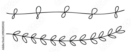 Simple calligraphic borders with continuous loop shapes and organic foliage motifs offering versatile accents for print materials and creative digital projects.