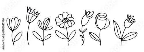 A collection of minimalist line art flowers and botanical elements perfect for springthemed graphic projects, nursery decorations, and craft designs