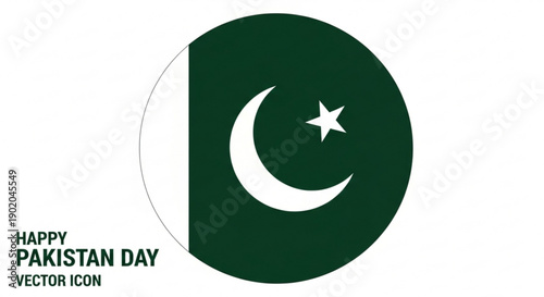 Pakistan day celebration vector icon with green and white flag symbol