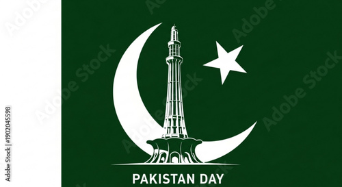 Pakistan day celebration with iconic minar e pakistan monument and national flag symbols