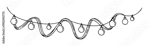 Hand drawn string of festive holiday lights with multiple round bulbs creating a decorative border perfect for party invitations or seasonal greeting cards