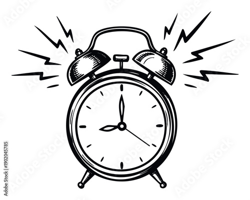 Traditional alarm clock with loud ringing sound indicating urgency or morning wakeup call, suitable for punctuality concepts, scheduling applications, or time reminders.