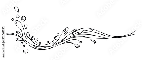 Stylized flowing liquid element with splashes and drops ideal for graphic design projects refreshing beverage advertisements or clean lifestyle brand branding