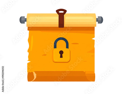 A rolled-up parchment scroll secured with a lock and fastener