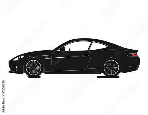 Sleek black coupe illustration, side view, on a stark black background