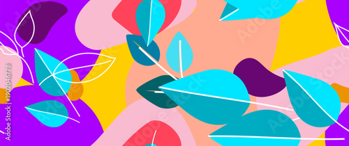 Wallpaper Mural Bold Leaf Pattern. Tropical Leaf. Modern Motif. Jungle Print. Foliage Summer Seamless Pattern. Trending Vector Background. Artistic Botanical Surface. Abstract Plant. Bright Fashion. Contrast Drawing. Torontodigital.ca