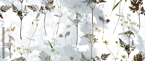 Wallpaper Mural Magical forest, petal flower. Spring leaves, flowers. Floral seamless pattern. Soft watercolor background. Vector illustration. Vintage Template for textile, wallpaper. Torontodigital.ca