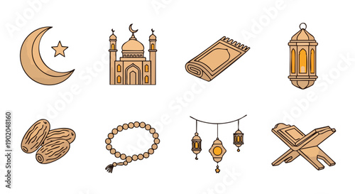 Ensemble Dicônes de Symboles Islamiques Ambre Doré