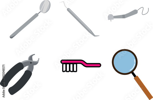 A comprehensive set of dental care instruments and oral hygiene tools essential for maintaining healthy teeth and gums