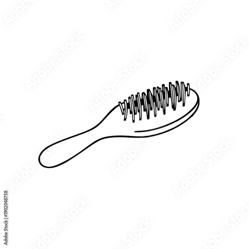 Minimalist Black Line Art Oval Hairbrush Illustration on White Background, Perfect for Beauty and Salon Branding Assets