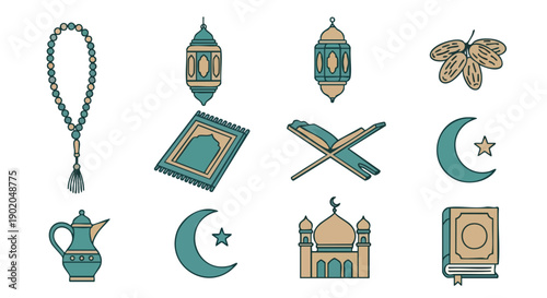 Icônes de Rituel Islamique Sajjada Bicolore Sarcelle