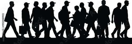 Silhouette of a group of people walking isolated on transparent background