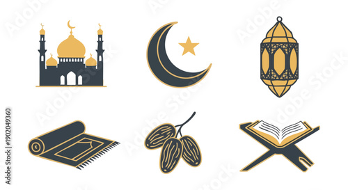 Iconographie Simple des Symboles Islamiques en Bichromie