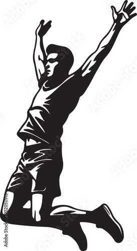 Jumping Man Silhouette in silhouette on white background.