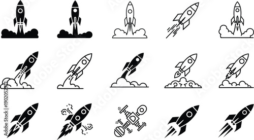 Rocket Launch and Space Travel Icons Collection