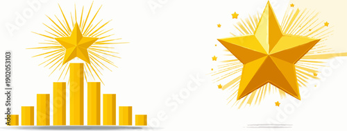 Celebratory Success: A Rising Star with Gold Rays and a Bar Chart at the Bottom