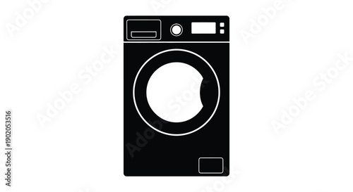 A stark black silhouette of a modern front loading washing machine a common household appliance silhouette high quality professional