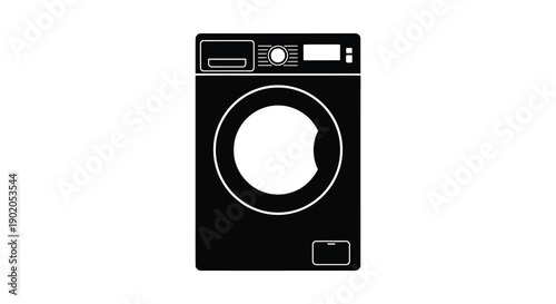 A stark black and white depiction of a modern washing machine its form presented as a silhouette high quality professional