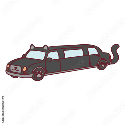Cartoon black limousine car with cat ears and tail accessory graphic